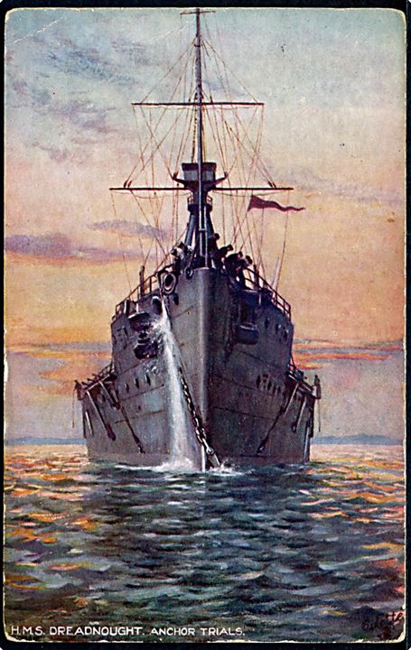 HMS Dreadnought, anker øvelse. Tuck & Sons no. 9472.