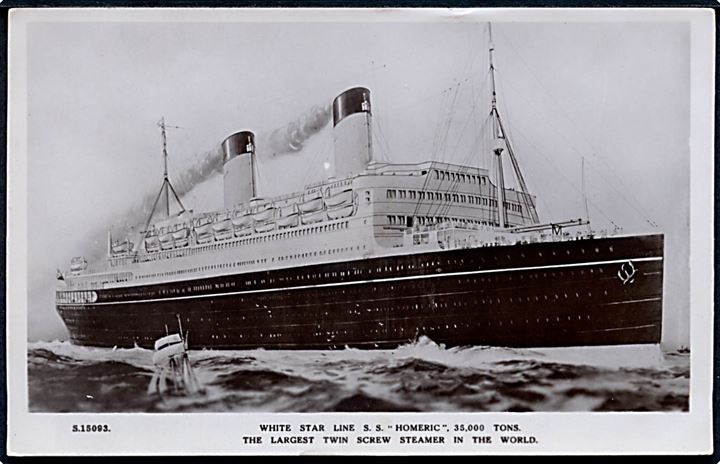 Homeric, S/S, White Star Line. No. S.15093.