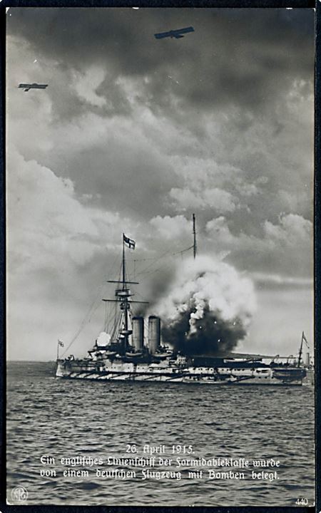 Britisk orlogsskib af Formidable-klassen bombes af tyske flyvere d. 26.4.1915. No. 440,