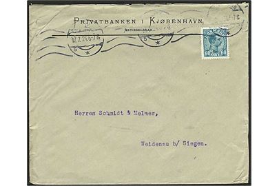 60 øre Chr. X single på brev fra København d. 17.7.1924 til Weidenau, Tyskland.