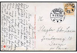 10 øre Bølgelinie på brevkort fra Dallund annulleret med udslebet stjernestempel SØNDERSØ og sidestemplet Odense d. 10.1.1935 til Tarup pr. Odense.