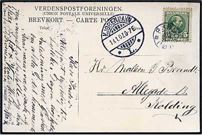 5 øre Chr. IX på brevkort annulleret med stjernestempel BRØNDSHØJ og sidestemplet Kjøbenhavn 
