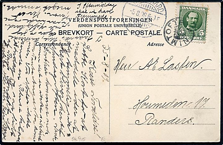 5 øre Fr. VIII på brevkort (Tebelgaard pr. Henne) annulleret med stjernestempel NIMTOFTE og sidestemplet Ryomgaard d. 5.8.1909 til Randers.