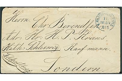 1871. Ufrankeret feltpostbrev fra den tysk-franske krig med blåt stempel K. PR. Feld-Post-Exped. 17. Inf. Div. d. 8.5.1871 til Tondern i Hertugdømmet Schleswig.