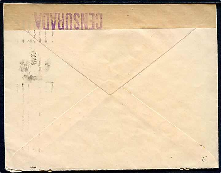 50 cts. single på anbefalet brev fra Madrid d. 5.10.193? til London, England. Åbnet af lokal spansk censur.