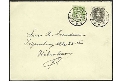 7 øre Bølgelinie og 8 øre Chr. X 60 år på brev fra Skive d. 9.6.1933 til København.