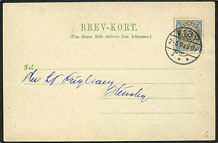 3 øre Tofarvet på lokalt brevkort fra Eiby d. 2.5.1903 til Husby. Adviskort fra Statsbanedriften. På bagsiden ovalt jernbanestempel EIBY * D.S.B. * d. 1.5.1903.