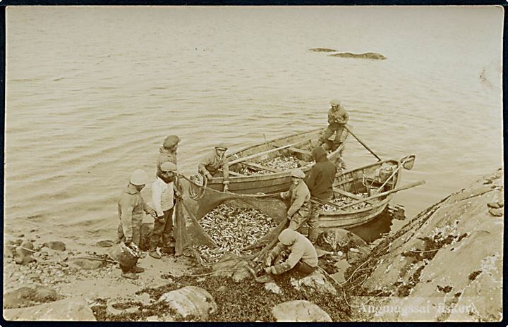 Grønland, Angmagssat fiskeri. Fotokort u/no.