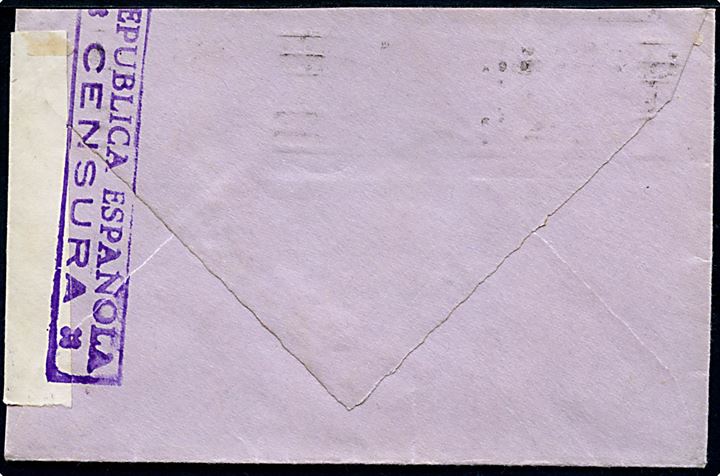 50 cts. single på brev fra Barcelona d. ?.1.1937 til Kiel, Tyskland. Åbnet af lokal spansk censur.
