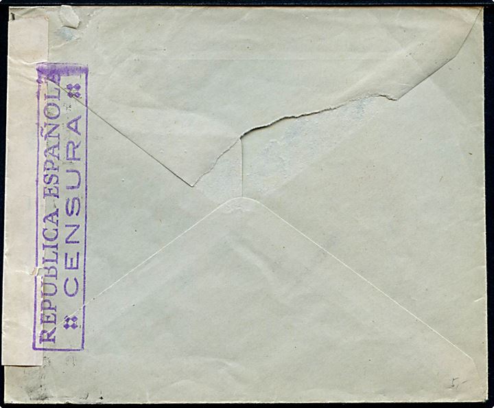 25 cts. (par) på brev fra Barcelona d. 30.10.1936 til Wien, Østrig. Åbnet af lokal spansk censur