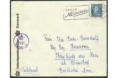 40 øre Chr. X på brev fra København d. 20.7.1946 til Steinhude, Tyskland. Åbnet af dansk efterkrigscensur med stempel (krone)/703/Danmark.