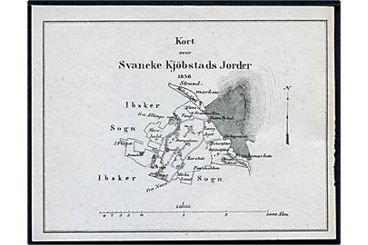 Lille kort over Svaneke Kjöbstads Jorde 1858. Fra Trap Danmark.