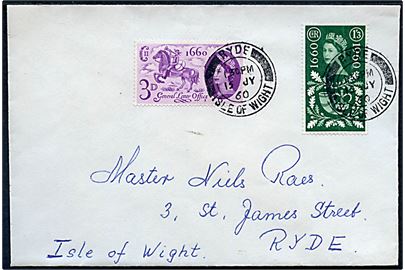 Komplet sæt 300 år Postjubilæum på brev sendt lokalt i Ryde på Isle of Wight d. 15.7.1960.
