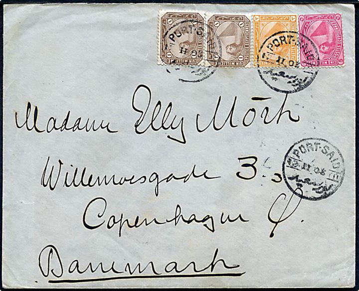1 mill. (2), 3 mills og 5 mills. på brev fra Port Said d. 17.2.1903 til Kjøbenhavn, Danmark.