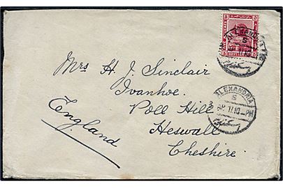5 mills single på brev fra Alexandria d. 8.4.1917 til Heswall, England.