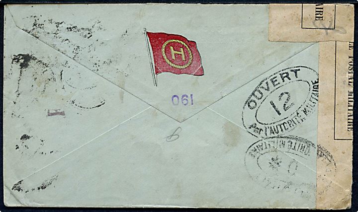 25 c. på fortrykt kuvert fra S/S Hydra af Tønsberg stemplet Dieppe d. 26.11.1918 til Tønsberg, Norge. Åbnet af fransk censur i Dieppe med censorstempel 0* og 12. 