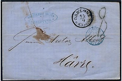 1864. Portobrev fra Gablonz a.d.Neisse d. 14.9.1864 via Bodenbach og Paris til Le havre, Frankrig. Fransk grænsestempel Autriche 2 Erquelines 2  d. 15.9.1864.