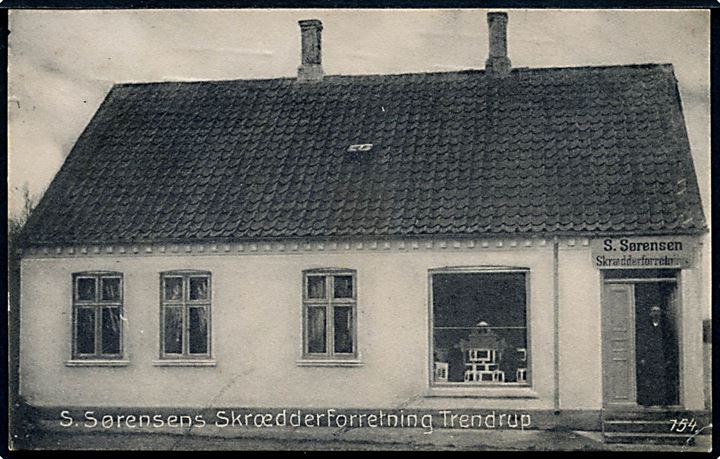 Terndrup (fejlskrevet som Trendrup!). S. Sørensens Skrædderforretning. O. Sørensen u/no. 