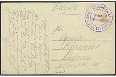 Feltpostkort fra flyver afdeling dateret d. 11.12.1915 til Bonn. Briefstempel fra Bayr. Armeeflugpark von Strantz (stationeret ved Metz).