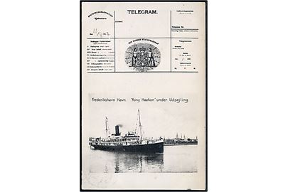 Kong Haakon, S/S, DFDS rutebåd i Frederikshavn. Telegram-hilsen. S. Engsig no. 9488.