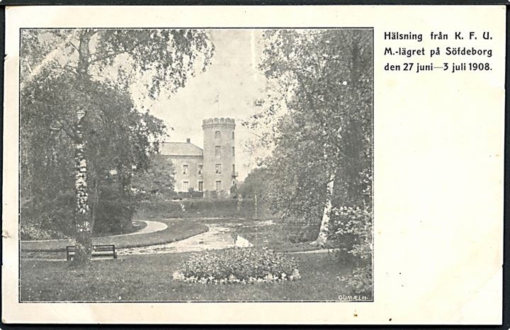 Sverige, Hilsen fra KFUM-lejren på Söfdeborg 1908. U/no.