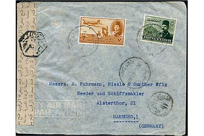 7 mills og 30 mills på luftpostbrev fra Port Said d. 21.11.1949 til Hamburg, Tyskland. Åbnet af egyptisk censur.