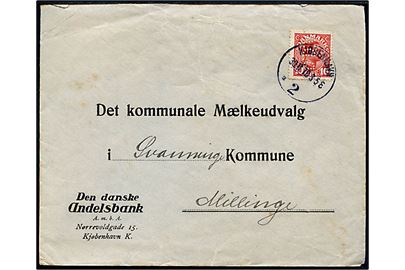 10 øre Bølgelinie med perfin D.D.A. på firmakuvert fra Den danske Andelsbank annulleret med brotype IIIb Kjøbenhavn 2 sn2 d. 30.11.1918 til Millinge.