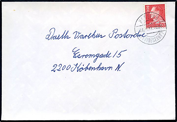 60 øre Fr. IX på brev annulleret med parentes stempel Horsens (Tvingstrup) d. 26.4.1972 til København.