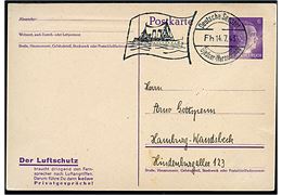 6 pfg. Hitler filatelistisk helsagsbrevkort annulleret med skibsstempel Deutsche Seepost Gjedser - Warnemünde Fh d. 14.7.1943 til Hamburg, Tyskland. Uden censur.