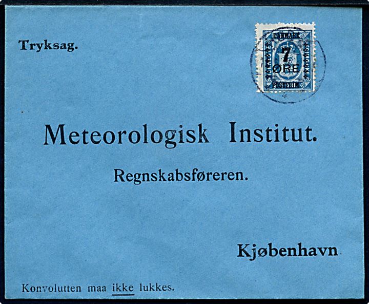 7/4 øre Provisorium på fortrykt tryksag fra Rødby d. 16.6.1926 til Meteorologisk Institut, København.