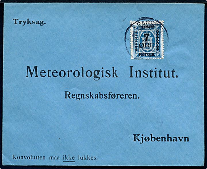 7/4 øre Provisorium på fortrykt tryksag fra Bagsværd 1926 til Meteorologisk Institut, København.