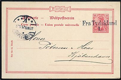 Tysk 10 pfg. Germania helsagsbrevkort fra Lübeck annulleret med skibsstempel Fra Tydskland L. og sidestemplet Kjøbenhavn K. d. 25.8.1901 til Kjøbenhavn, Danmark.