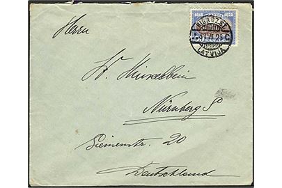 50 s. Uafhængighed 10 år single på brev fra Riga d. 31.6.1928 til Nürnberg, Tyskland.