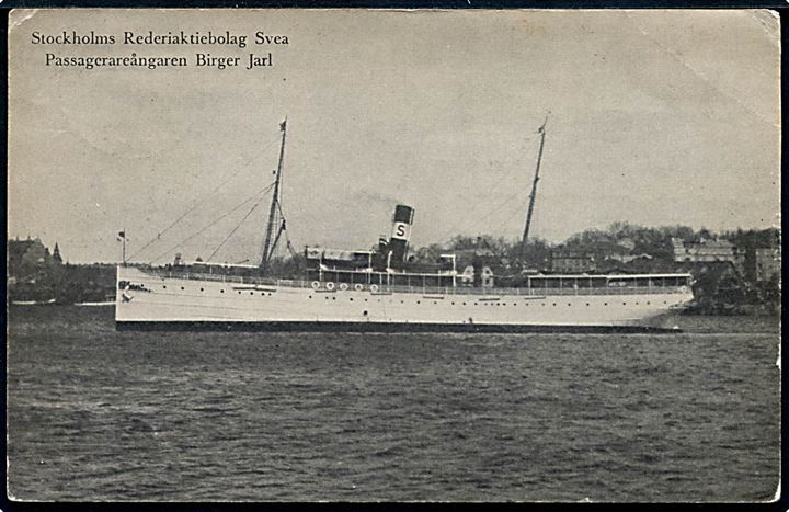 Birger Jarl, S/S, Stockholms Rederiaktiebolag Svea. Anvendt fra Åbo i Finland 1928. Hj.fold.