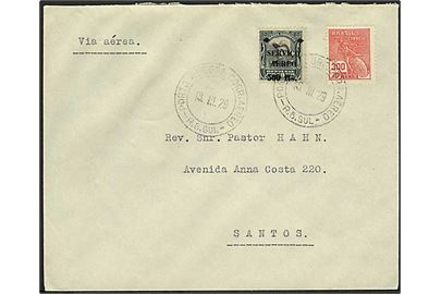 500/50 reis Luftpost-provisorium og 300 reis på indenrigs luftpostbrev fra Porto Alegre d. 13.3.1929 til Santos.