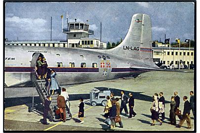 Douglas DC-6 Cloudmaster LN-LAG Sverre Viking fra SAS. Reklamekort u/no.