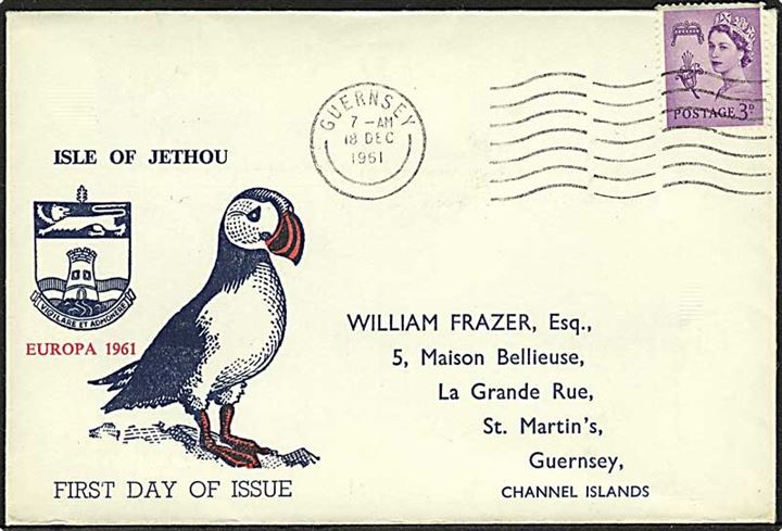 6d Isle of Jethou Europa 1961 utakket blok udg. på FDC stemplet Island of Jethou Channel Islands d. 18.12.1961.