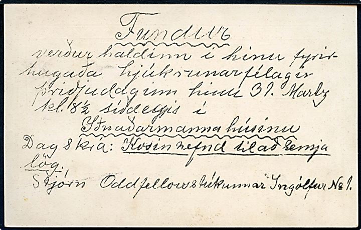 3 aur Chr. IX helsagsbrevkort med fortrykt meddelelse sendt lokalt i Reykjavik d. 30.3.1906.