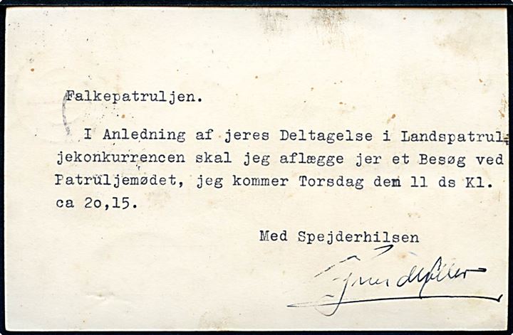 10 øre Chr. X helsagsbrevkort (fabr. 162) med Alverdens Drenges Dag mærkat sendt lokalt i Svendborg d. 9.3.1949. Sendt fra spejderleder til Falkepatruljen i Svendborg.