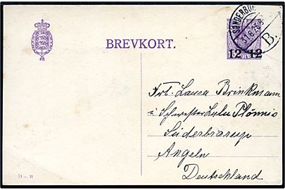 12/15 øre provisorisk helsagsbrevkort (fabr. 71-H) sendt som GRÆNSEPORTO med brotype Vb Sønderborg B. d. 31.8.1926 til Süderbrarup, Angeln, Tyskland. 