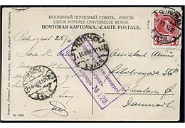 4 kop. Romanow på brevkort fra Petrograd d. 13.11.1945 til København, Danmark. Passér stemplet ved den russiske censur i Petrograd.