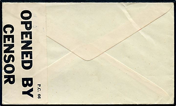Britisk post i Tangier. 2½d George VI single på brev annulleret British Post Office Tangier d. 13.3.1940 til København, Danmark. Åbnet af tydlig britisk censur PC66/790.