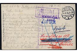 Ufrankeret feltpostkort fra Vereinslazarett i Suhl d. 24.8.1916 til sønderjysk soldat telegrafist d. Reserve Anker Jørgensen ved Fernsprech-Abt. - eftersendt flere gange.
