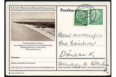 10 pfg. Lernt Deutschland kennen! illustreret helsagsbrevkort Ferienland Schleswig-Holstein fra Trier d. 27.7.1955 til København, Danmark.