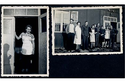 Kolding, CBU'er og tysk køkkenpersonale i Gennemgangslejren Kolding. 2 fotos 6x9 cm. I årene 1946-1949 var der oprettet en gennemgangslejr i Kolding for tyske flygtninge på vej tilbage til Tyskland.