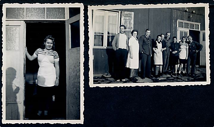 Kolding, CBU'er og tysk køkkenpersonale i Gennemgangslejren Kolding. 2 fotos 6x9 cm. I årene 1946-1949 var der oprettet en gennemgangslejr i Kolding for tyske flygtninge på vej tilbage til Tyskland.