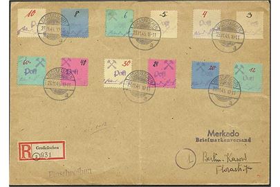 Grossräschen lokal udg. på stort anbefalet brev stemplet Grossräschen d. 23.11.1945 til Berlin.