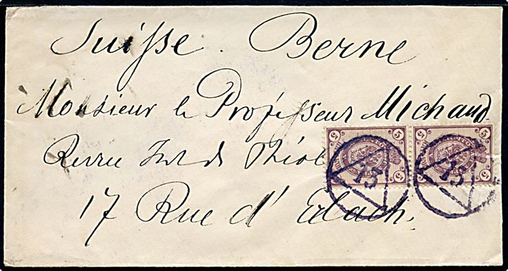 5 kop. Våben i parstykke på brev annulleret med nr.stempel 13 og på bagsiden sidestemplet St. Petersburg d. 15.6.1901 til Bern, Schweiz.