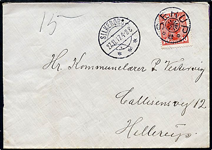 10 øre Chr. X på brev annulleret med stjernestempel SERUP og sidestemplet Silkeborg d. 27.11.1917 til Hellerup.