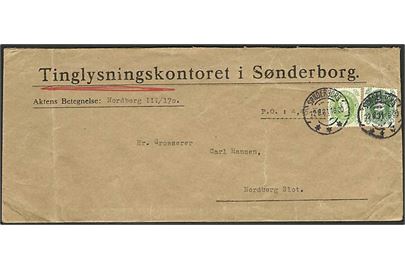 5 øre og 40 øre Chr. X 60 år på aflangt brev med opkrævning fra Sønderborg d. 12.8.1931 til Nordborg.